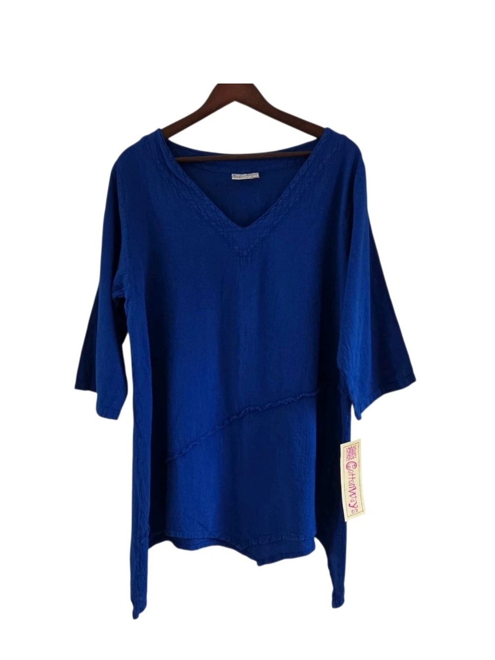 Cottonways Royal Blue Gauzy Tunic Top Rachel Caspian Shark Bite Hem Size 2 NEW